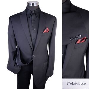 Calvin Klein SLIM Men's 42L Wool Solid 2 Button Blazer Jacket Sport Coat